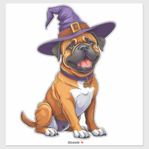 Niedlicher Hund mit einem Halloween-Wizard-Hut Aufkleber