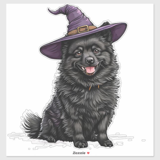 Niedlicher Hund mit einem Halloween-Wizard-Hut Aufkleber (Blatt)