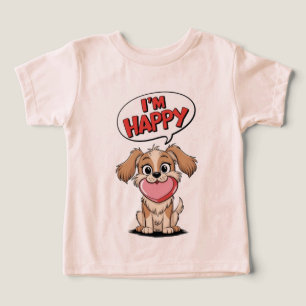 Niedlicher Hund mit einem rosa Herz und einer fröh