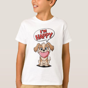Niedlicher Hund mit einem rosa Herz und einer fröh T-Shirt