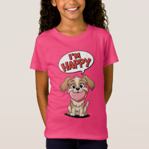 Niedlicher Hund mit einem rosa Herz und einer fröh T-Shirt