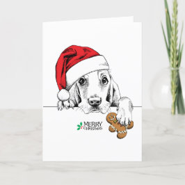 Niedlicher Hund mit Gingerbread Mann Keks Feiertagskarte