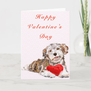 Niedlicher Hund mit Herzgeschenk Valentinstag-Kart Karte