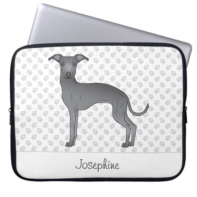 Niedlicher Hund mit Individuelle Name Laptopschutzhülle (Vorderseite)