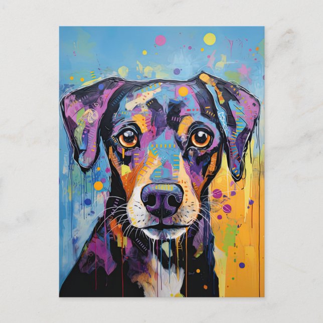 Niedlicher Hund mit Mixed Media Animal Pet Postkarte (Vorderseite)