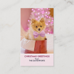 Niedlicher Hund mit Pink Bow Weihnachts-Foto Visitenkarte