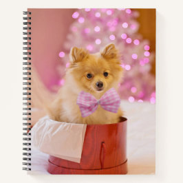 Niedlicher Hund mit Pink Bow Weihnachtsfoto Notizbuch