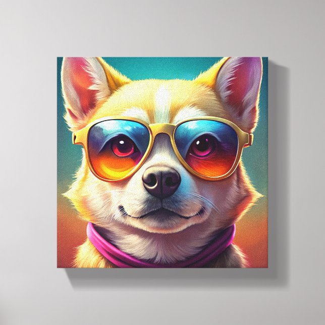 Niedlicher Hund mit Sonnenbrille Leinwanddruck (Vorderseite)