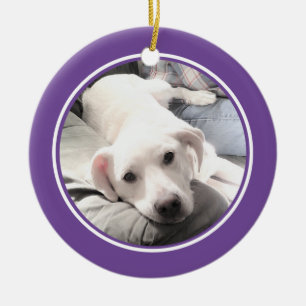 Niedlicher Hund mit Vater Rund Lila Keramik Ornament