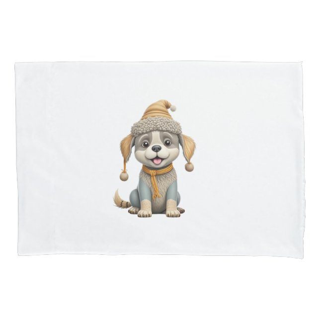 Niedlicher Hund mit Winterkleidung Kissenbezug (Vorderseite)