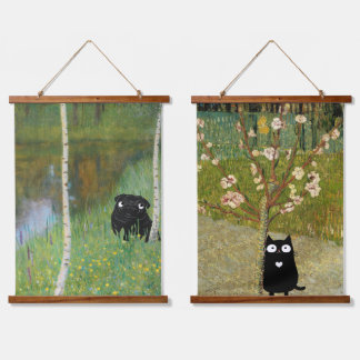 Niedlicher Hund Mops Gustav Klimt Forest Wandteppich Mit Holzrahmen