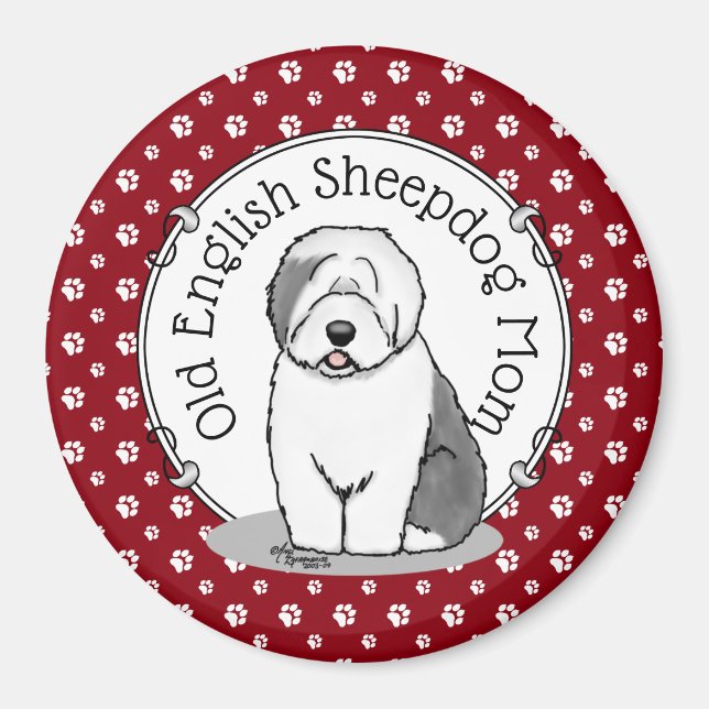 Niedlicher Hund OES Mama Alte Englische Schafhunde Magnet (Vorne)