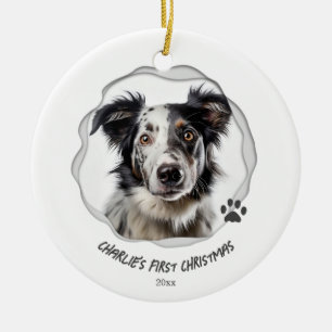 Niedlicher Hund Paw Art Erster Weihnachtsfeiertag Keramik Ornament
