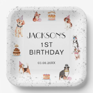 Niedlicher Hund Paw-Party Birthday Square Pappteller