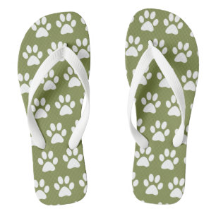 Niedlicher Hund Paws Paw Prints Pattern Beach Gree Flip Flops