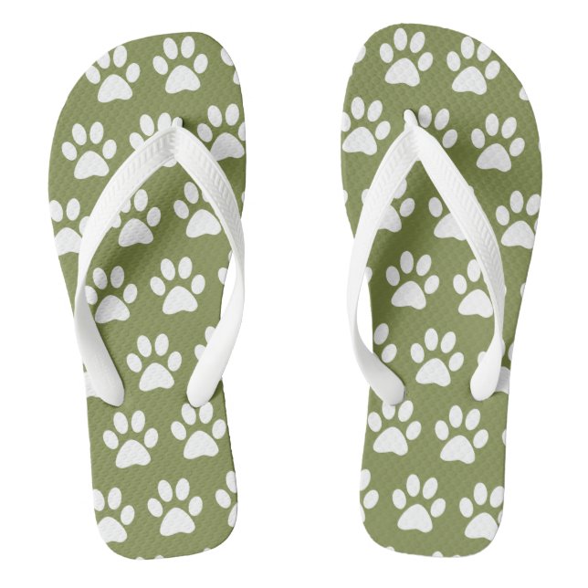 Niedlicher Hund Paws Paw Prints Pattern Beach Gree Flip Flops (Fußbett)
