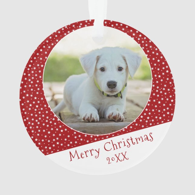 Niedlicher Hund Pet Star Rotes Foto Weihnachtskuh Ornament (Rückseite)