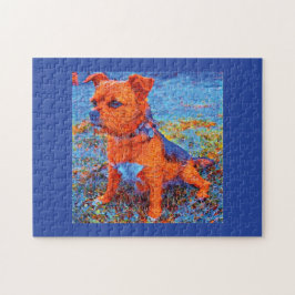 Niedlicher Hund porträtiert Aquarellmalerei auf bl Puzzle
