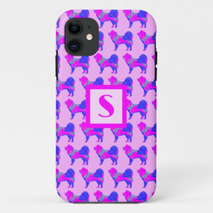 Niedlicher Hund rosa und blaue Silhouette Monogram Case-Mate iPhone Hülle