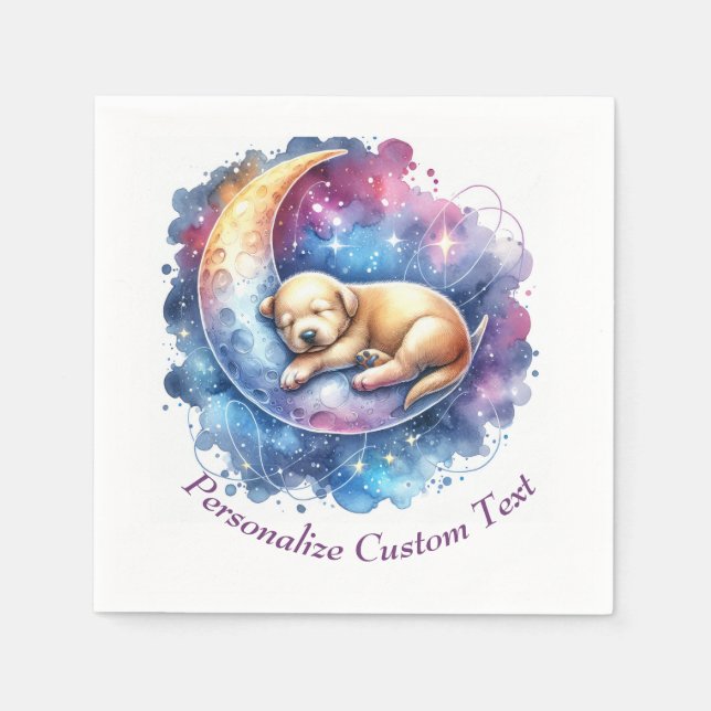 Niedlicher Hund schlafend auf einem halben Mond Serviette (Vorderseite)
