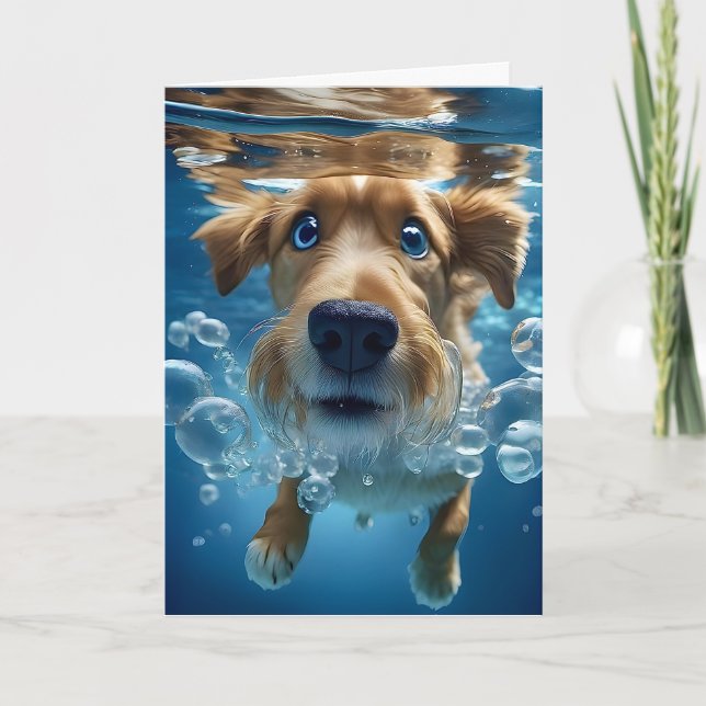Niedlicher Hund Schwimmen unter Wasser Leere Gruß Karte (Vorderseite)