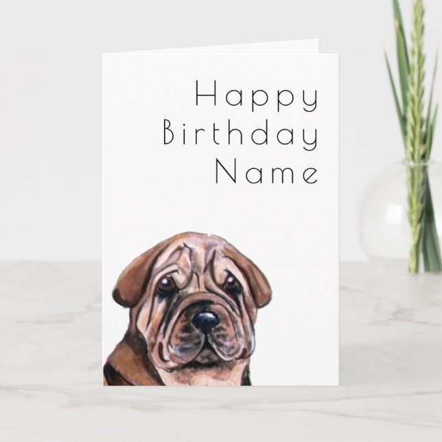 Niedlicher Hund Shar Pei Art Deco Geburtstag Karte (Vorderseite)