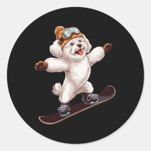 Niedlicher Hund Snowboarden Wintersport Männer Fra Runder Aufkleber