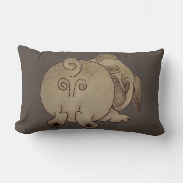 niedlicher Hund spielt braunen Mops Lendenkissen (Vorderseite)