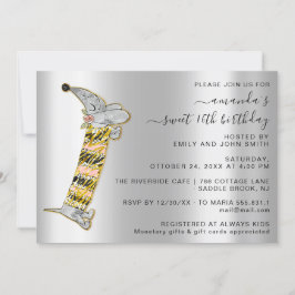 Niedlicher Hund Sweet 16. Geburtstagsparty Silver Einladung
