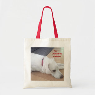 Niedlicher Hund trägt Red Collar Weihnachten Tragetasche