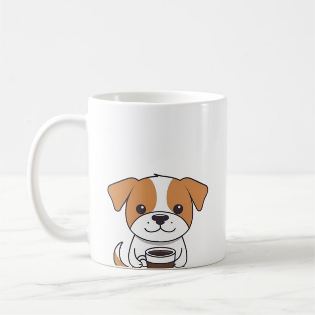 Niedlicher Hund trinken Kaffee Tasse (Links)
