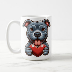 Niedlicher Hund umarmt Herz mit glücklichem Ausdru Kaffeetasse