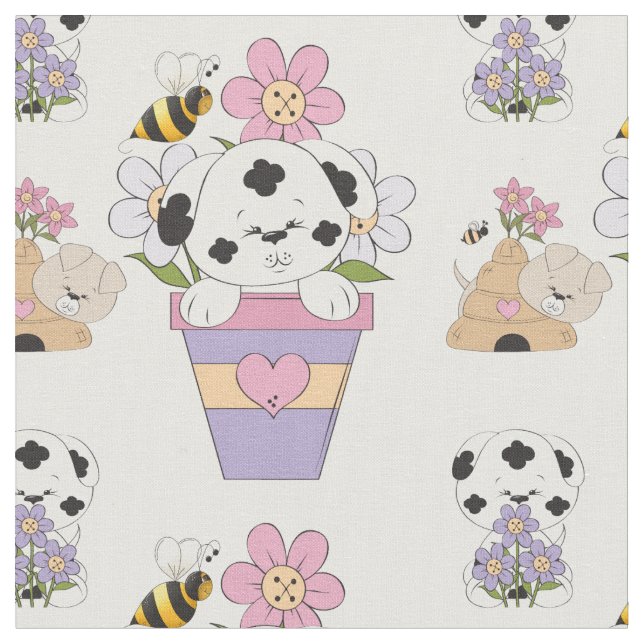 Niedlicher Hund und Blume Stoff (Nahaufnahme)