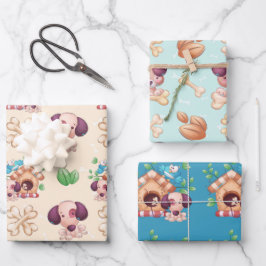Niedlicher Hund und Hundehund Geschenkpapier Set