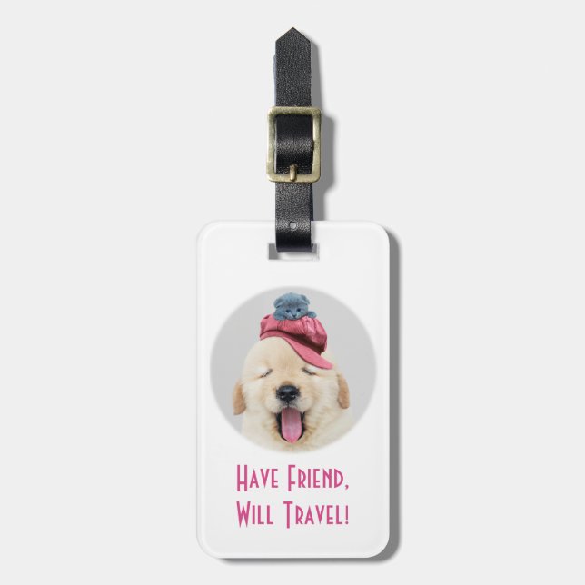 Niedlicher Hund und Katze, Reise, persönliche Name Gepäckanhänger (Vorderseite vertikal)