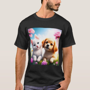 Niedlicher Hund und Katze sind gute Freunde T-Shirt