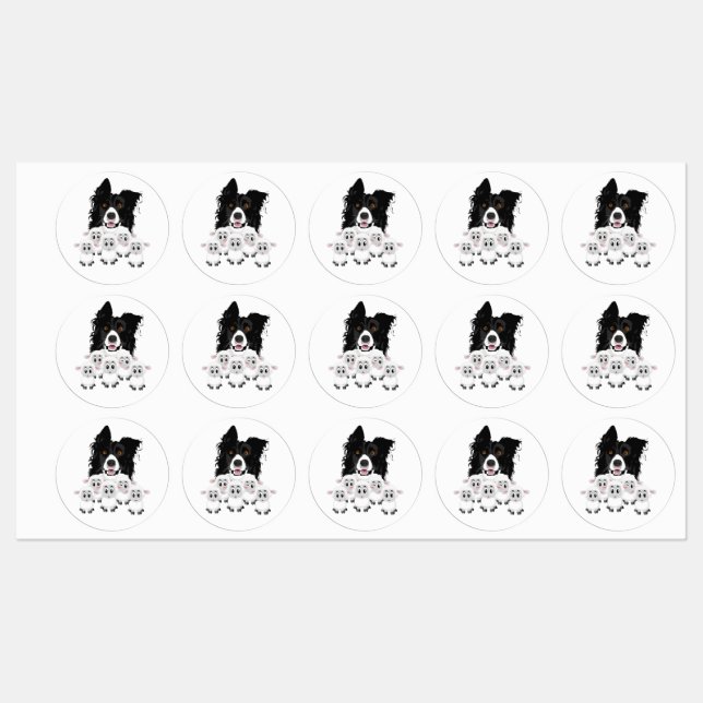 Niedlicher Hund und Schafe Etiketten (Blatt)