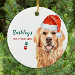 Niedlicher Hund Weihnachten Weihnachtsmann Hund Ha Keramik Ornament<br><div class="desc">Dekorieren Sie Ihren Baum und verwöhnen Sie Ihren Lieblings-Golden Retriever, Hund oder Welpe in dieser Weihnachtszeit mit diesem bezaubernden First Golden Retriever Santa Welppy-Ornament und der passenden Dekoration. Ein wunderbares Geschenk für alle Golden Retriever Liebhaber. Dieses goldene Retrivenschmuck wird unter Golden Retriever Liebhabern gefallen. Personalisieren Sie mit Name & Jahr....</div>