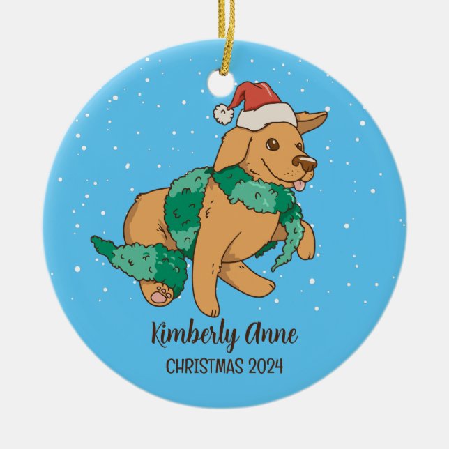 Niedlicher Hund Weihnachten Welpenschnee Winterurl Keramik Ornament (Vorne)