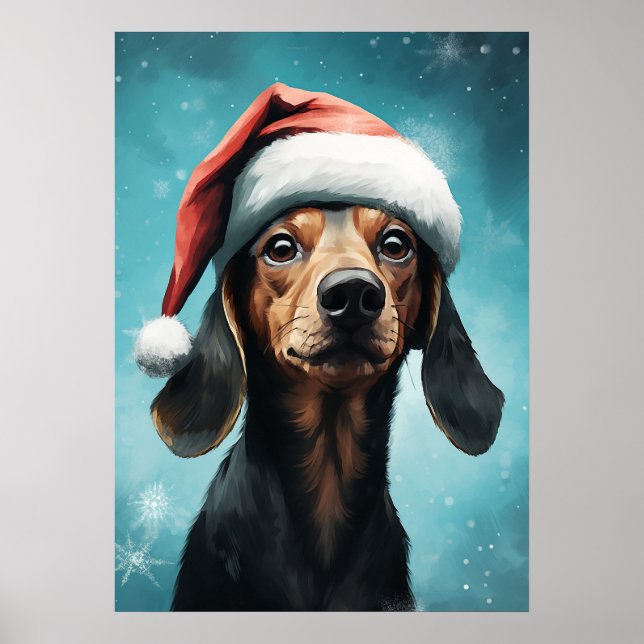 Niedlicher Hund Weihnachtsmannmütze Dackel Weihnac Poster (Vorne)