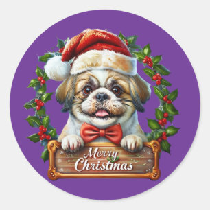 Niedlicher Hund Weihnachtsschmuck - Frohe Weihnach Runder Aufkleber