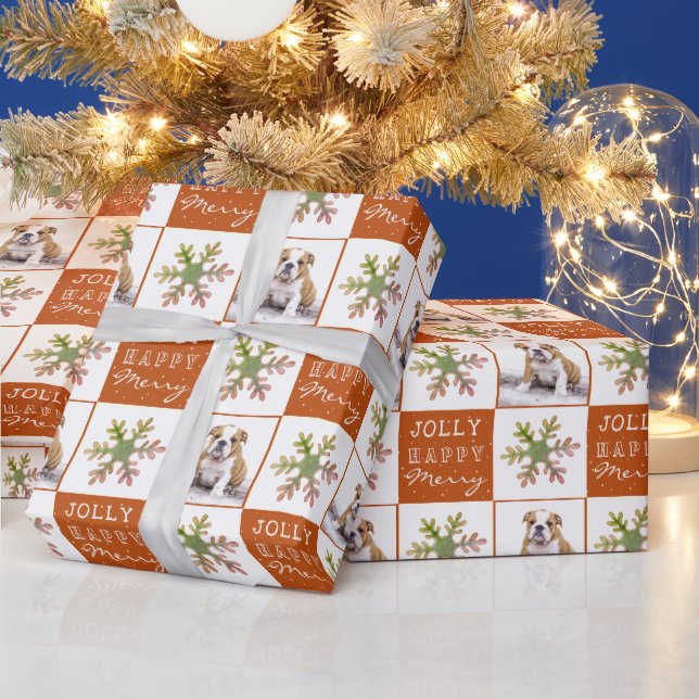 Niedlicher Hund Welpe Haustier Foto Schneeflocke W Geschenkpapier (Feiertage)