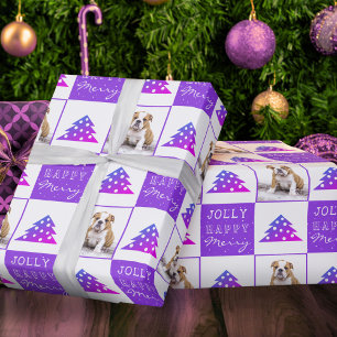 Niedlicher Hund Welpe Haustier Frohe Lila Weihnach Geschenkpapier