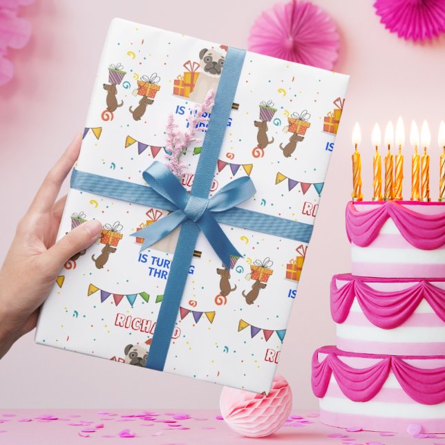 Niedlicher Hund Welpe-Kind-Geburtstagsparty Geschenkpapier (Von Creator hochgeladen)