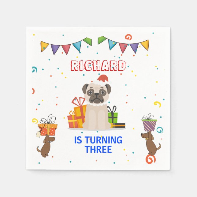 Niedlicher Hund Welpe-Kind-Geburtstagsparty Serviette (Vorderseite)