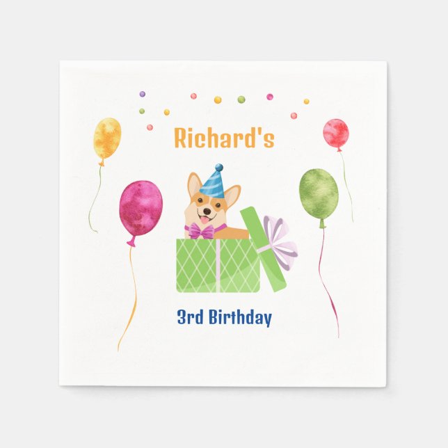 Niedlicher Hund Welpe-Kind-Geburtstagsparty Serviette (Vorderseite)