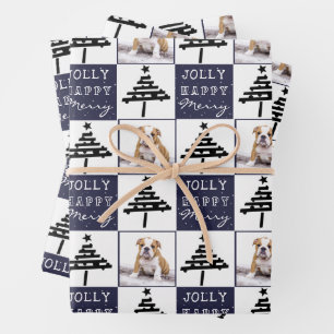 Niedlicher Hund Welpe Pet Foto Blauer Weihnachtsba Geschenkpapier Set