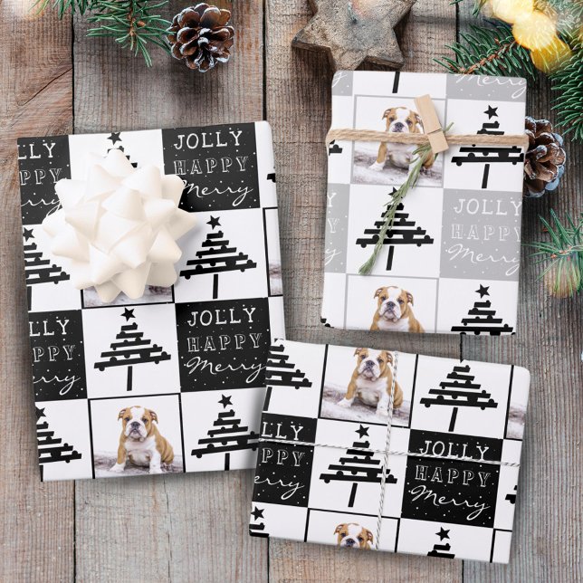 Niedlicher Hund Welpe Pet Foto Schwarzer Weihnacht Geschenkpapier Set (Von Creator hochgeladen)