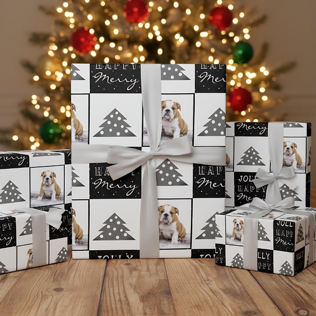 Niedlicher Hund Welpe Pet Merry Black Christmas Tr Geschenkpapier (Von Creator hochgeladen)