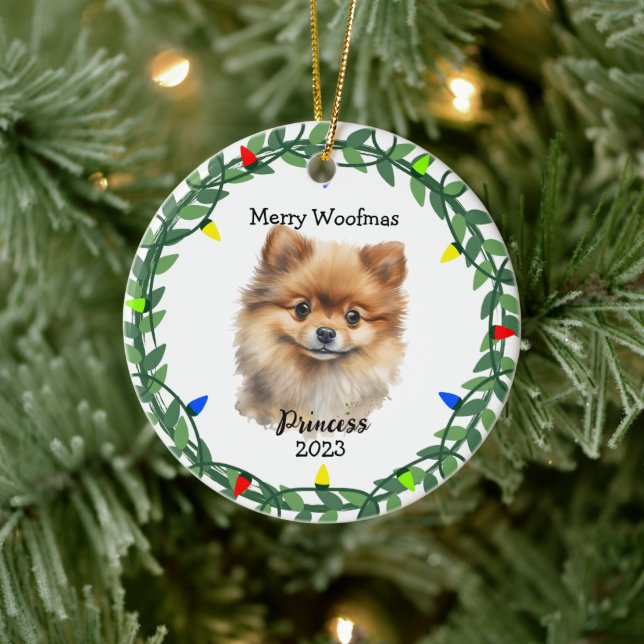 Niedlicher Hund/Welpe Spitz Monogramm Ornament (Baum)